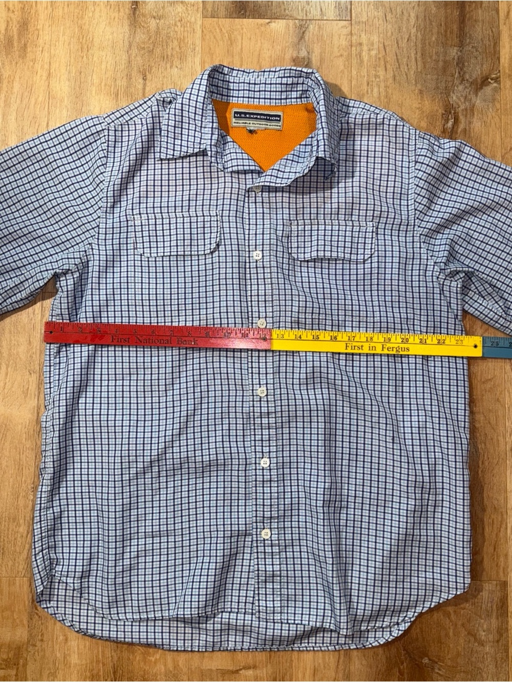 US Expedition Chino Plaid Shirt Men’s XL Blue Short Sleeve Button Up Outdoor wrk